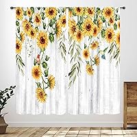 Vista 18 de Cortinas rústicas de cocina de girasol, tablón de madera de campo de campo amarillo, floral, abeja, libélula mariposa, retro, casa rural, Girasol-11