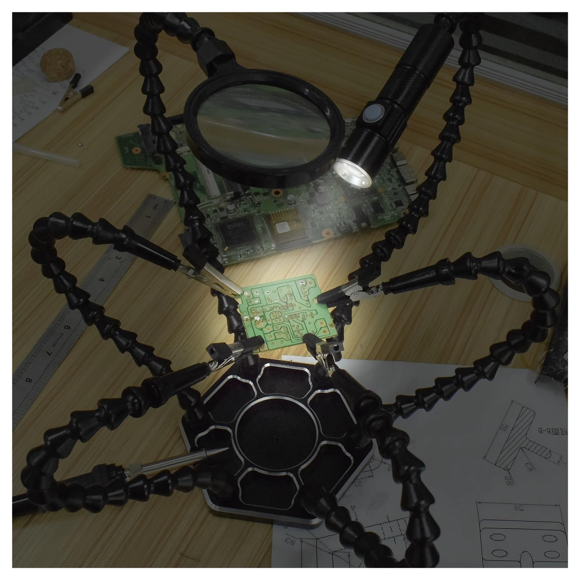 Saldatura Terza Mano Strumento, Saldatura Terza Mano Strumento Multicolore con Lente d'Ingrandimento 3X Torcia Ricaricabile USB Confezione da 12 80mm(Sn6sb-usb)