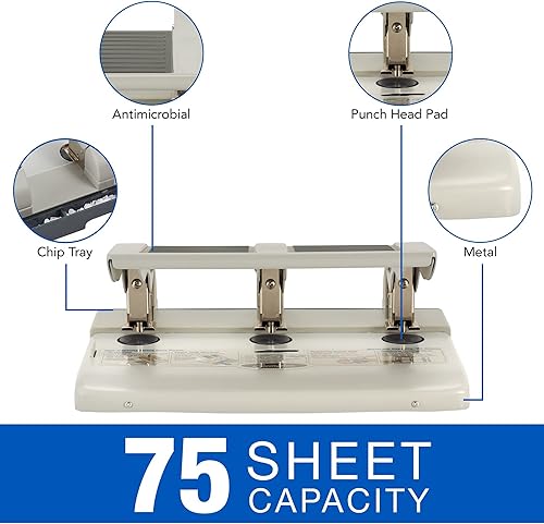 Miniatura 5 de Perforadora de alta capacidad de 75 hojas y 3 agujeros
