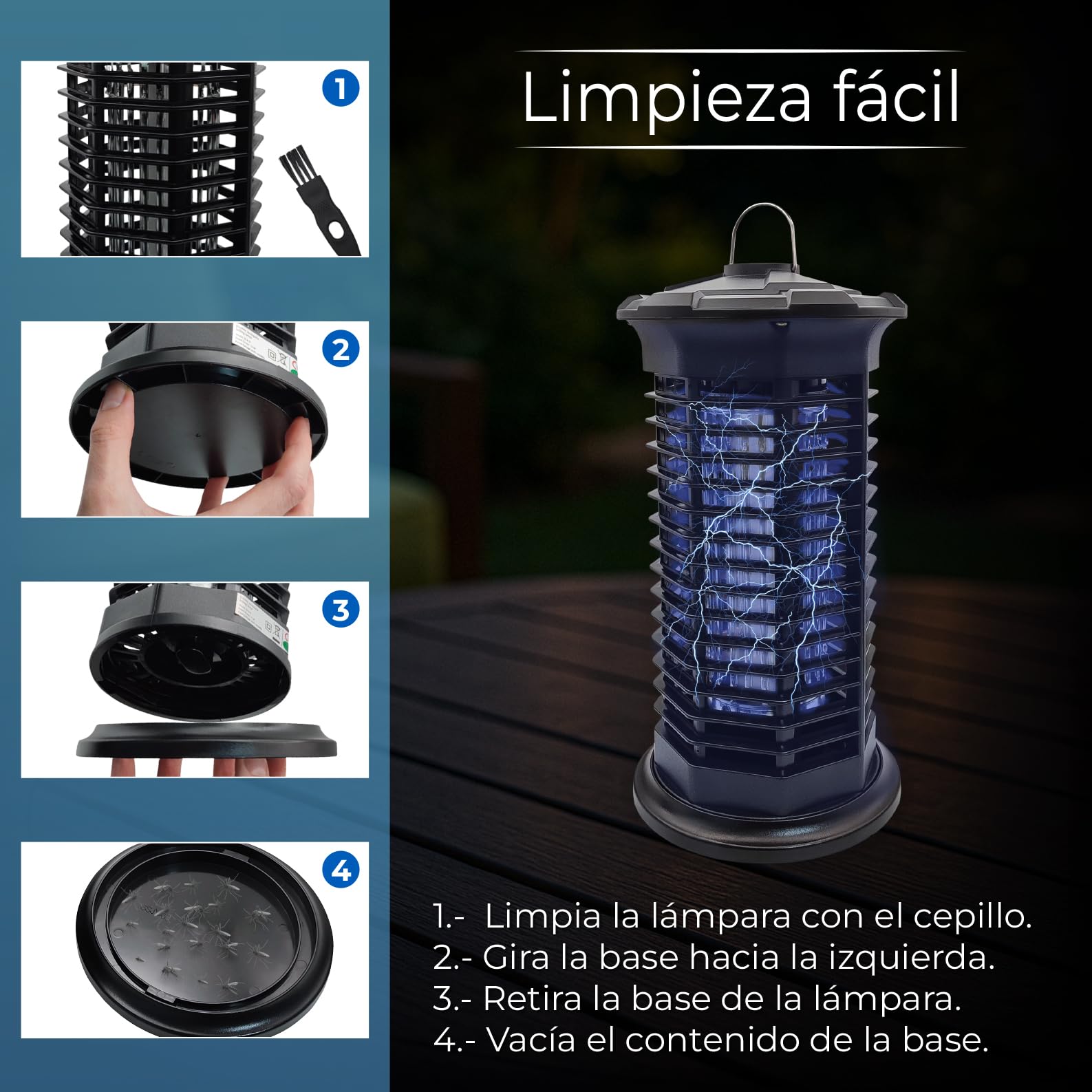 LED ATOMANT 4X Elektrischer Insektenvernichter 11W 1000V UVA für 35m² | Schutzgitter, Auffangschale und Reinigungsbürste inklusive