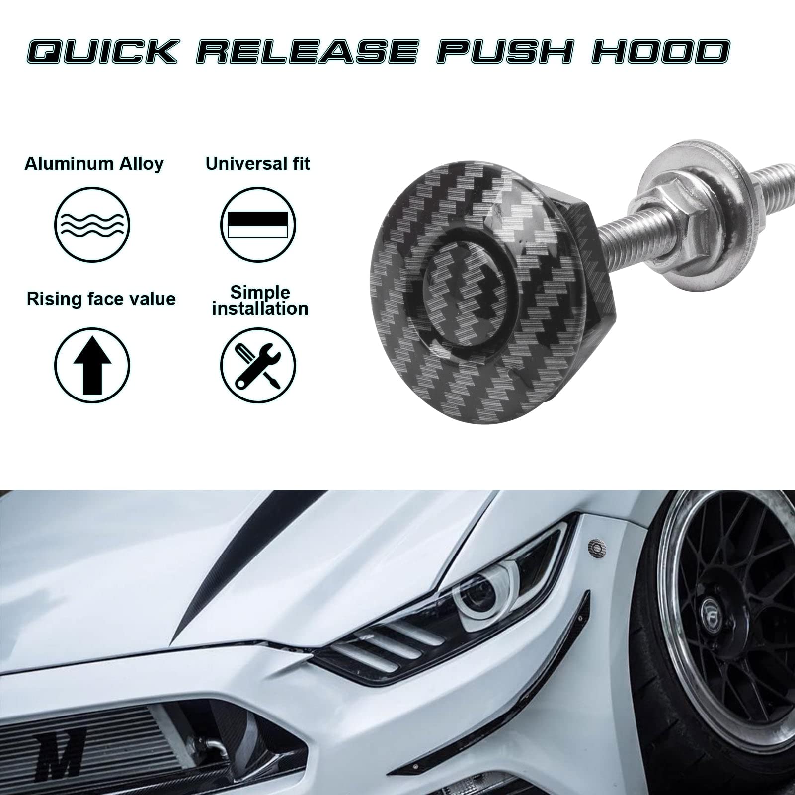 Xotic Tech Bumper Hood Lock Lid Kit Push Button Quick Release Fasteners Universal for Car (Carbon Fiber Pattern)