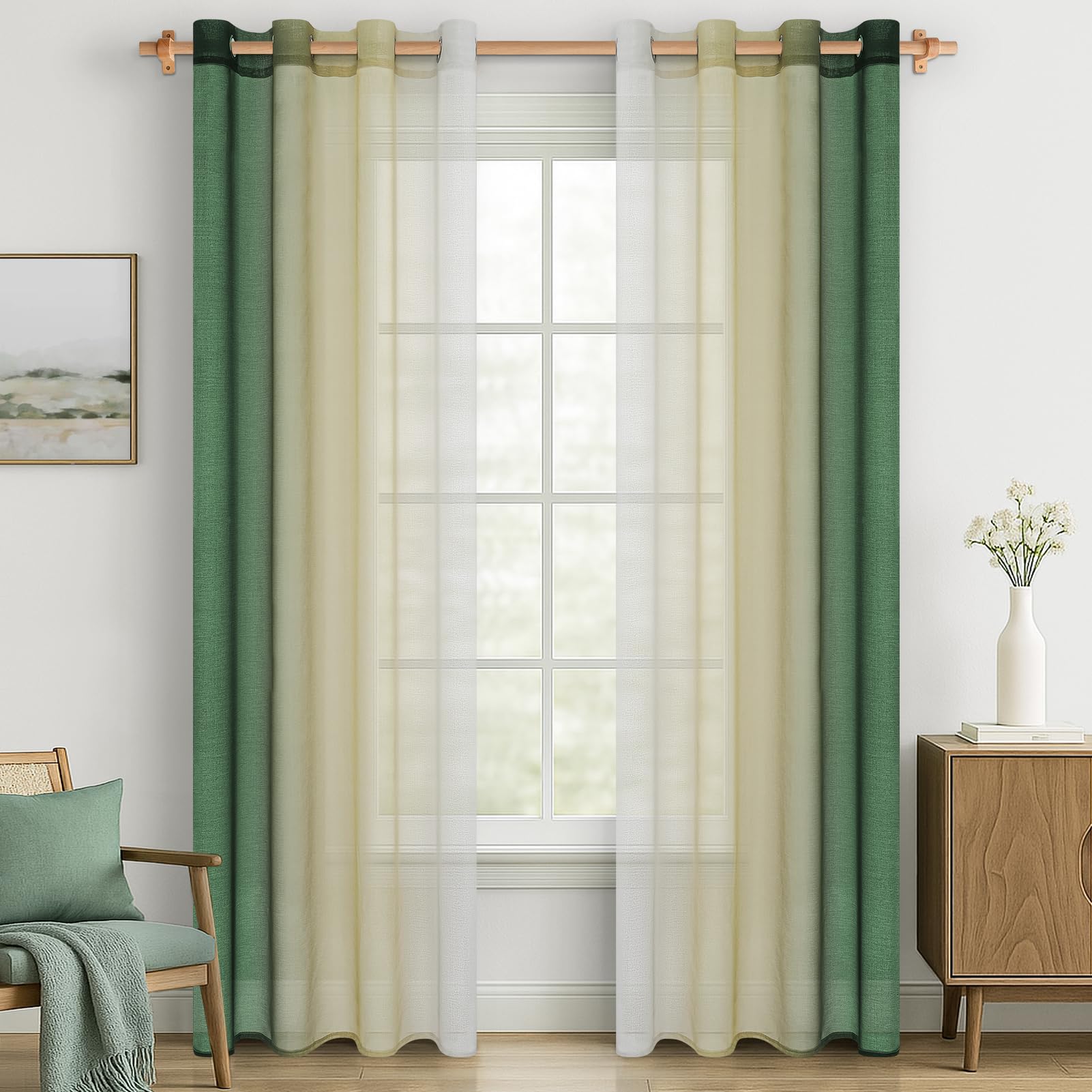 MRTREES Voile Gardinen mit Farbverlauf Transparent Vorhang Kurz Leinenoptik Tüllvorhang mit Ösen Modern für Dekoration Kinderzimmer Wohnzimmer Schlafzimmer Grau 2er-Set