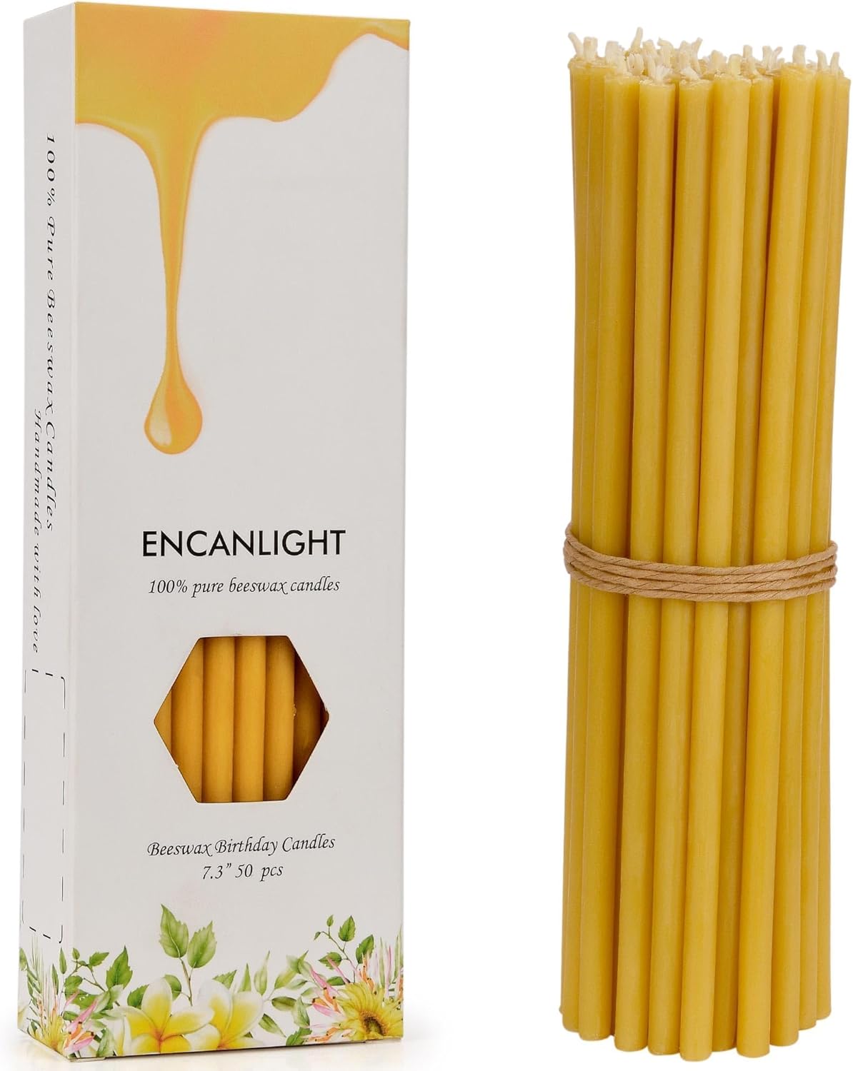 ENCANLIGHT 8 Inch 100% Pure Natural Beeswax Prayer Candles 50 Pack - Dripless Smokeless 60 Min Burn for Prayer Weddings Relaxation