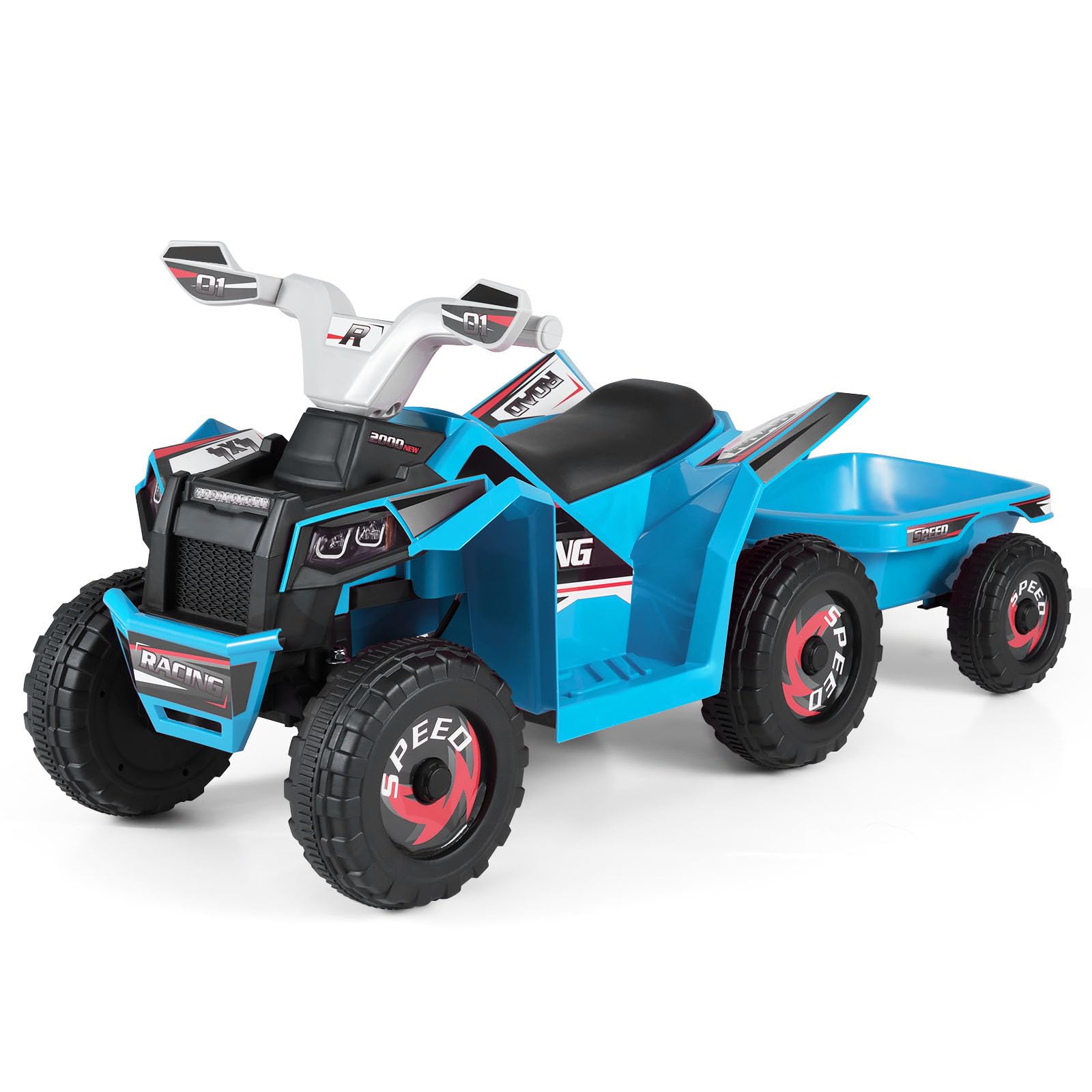 Maxmass 6V Kids Electric Ride on Car, Battery Powered Ride on ATV Electric Vehicle with Removable Trailer, Forward/Backward/Reverse Button, 4 Wheels Children Toy Car Quad Bike for 3+ Years Old (Blue)