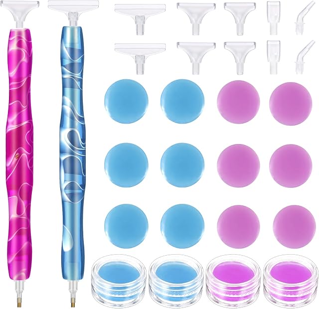Dacitiery 26PCS Resin Diamond Art Painting Pens, 5D DIY Diamond Art Painting Pen, Diamond Drawing Kits,Point Drill Pen with Clay Boxes for Gem Jewel Wax Picker Supplies, Crystal Drill Bead