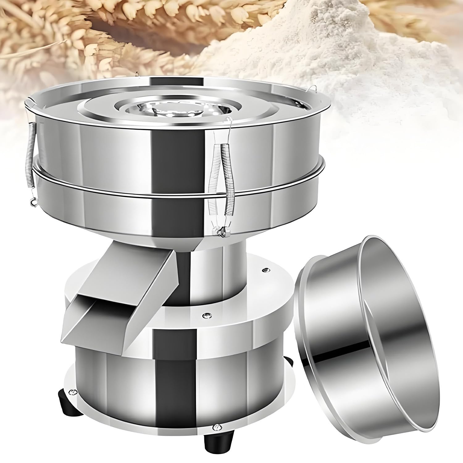 Gewerbliche Mehlsiebmaschine aus Edelstahl – Automatischer elektrischer Vibrationsschüttler (50 W) mit 2 Sieben (40/60 Mesh), 1350 U/min zum Sieben von Mehl und Gebäckmehl 10CM