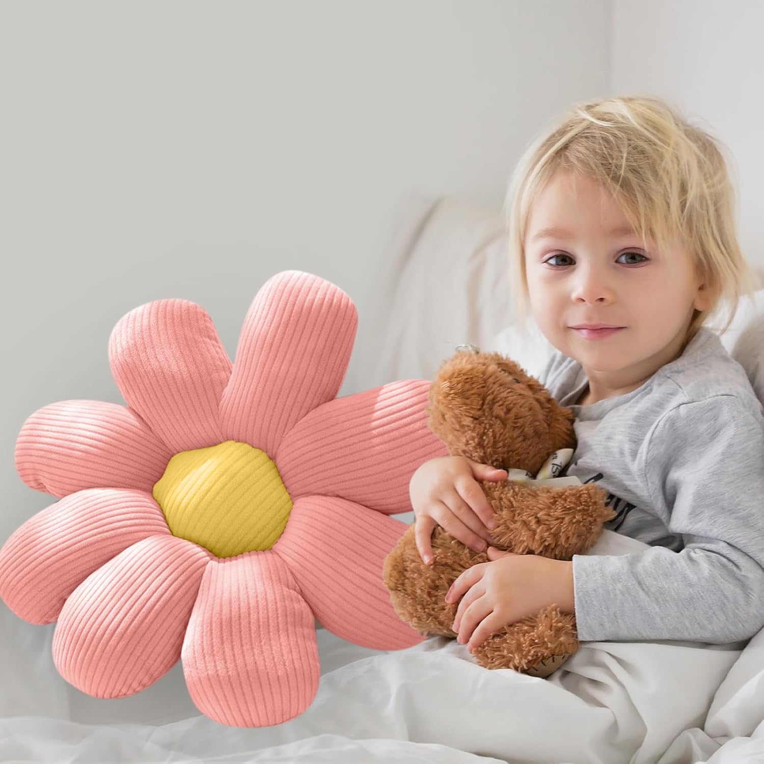 Pink Flower Pillow, Daisy Shaped Throw Pillow, 14.9inch Cute Pillows, Floor Seating Cushion for Bedroom, Sofa, Couch