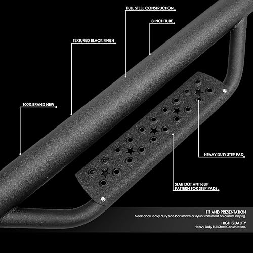 Miniatura 2 de DNA MOTORING STEPB-ZTL-8232 - Estribos de barra Nerf de 3 pulgadas con revestimiento de polvo compatible con Jeep Wrangler 2-Dr  18 Wrangler JK 2-Dr