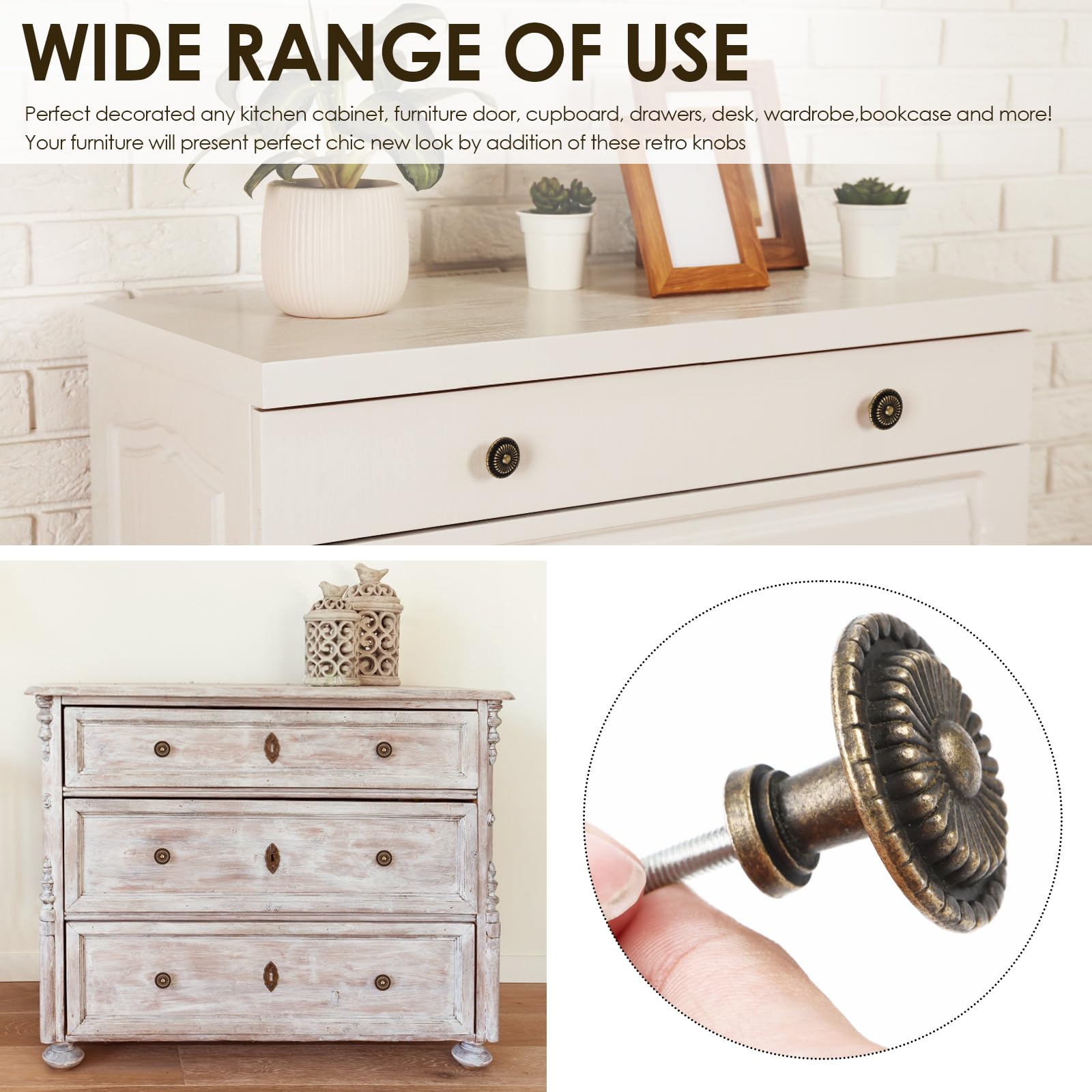 Pomelli Per Mobili Vintage 32mm - 8 Pezzi Bronzo Antico Per Cassetti E Armadi - Foto 3