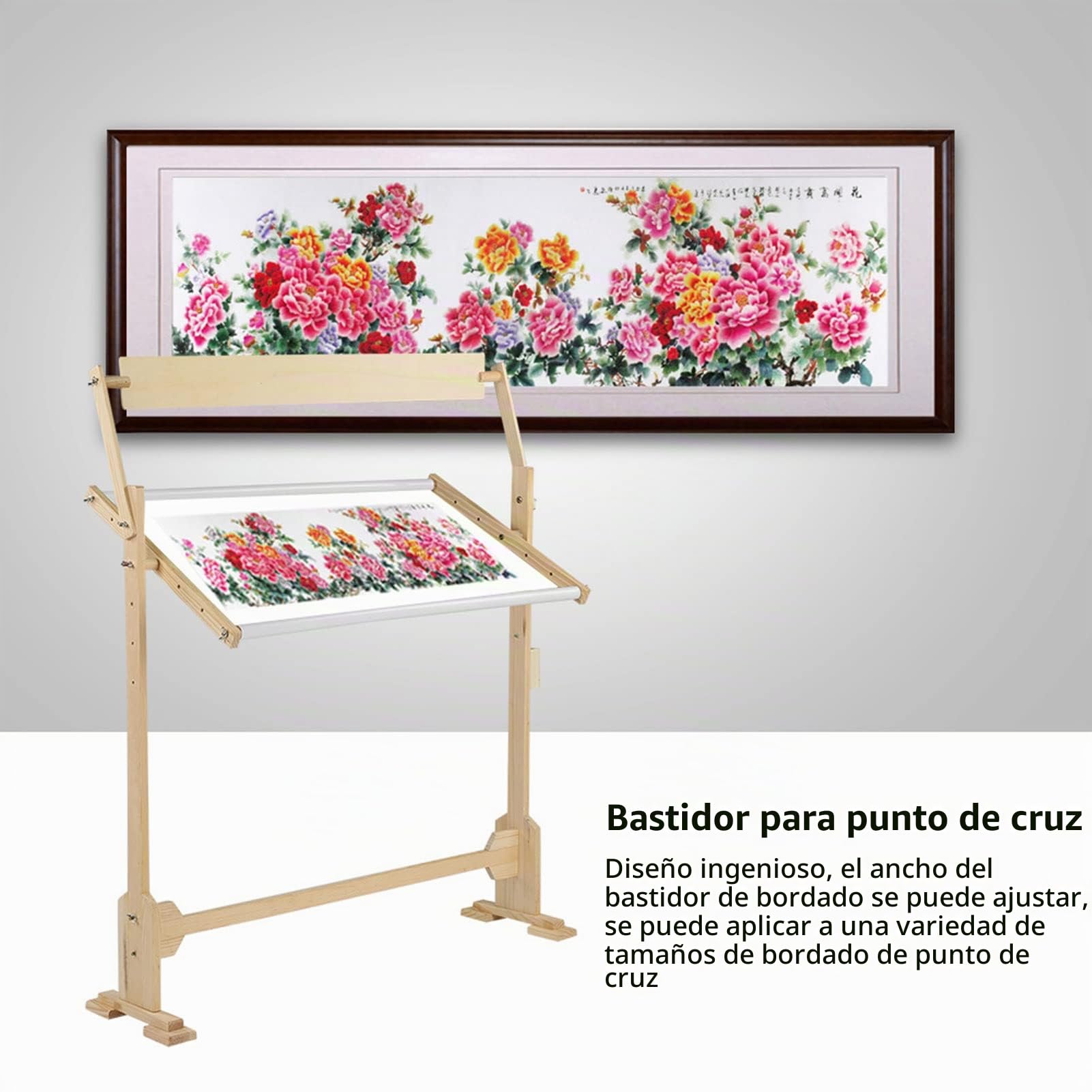 lyrlody Soporte de Bordado de Gran Tamaño con Marco de Madera Ajustable, Kit Giratorio para Punto de Cruz y Costura