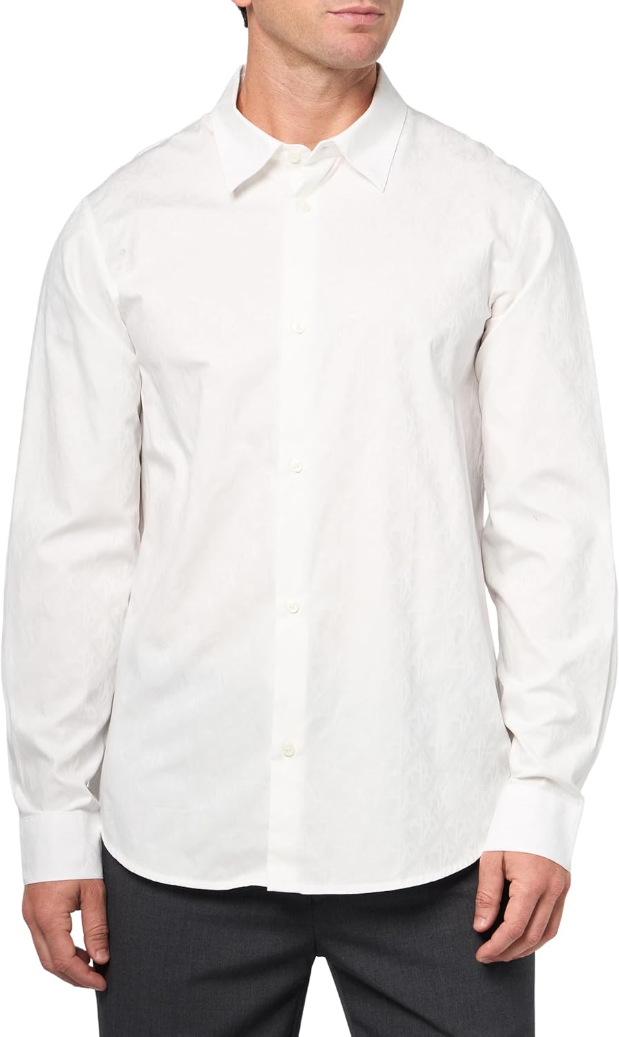 Armani Exchange Mens Long Sleeve Regular Fit All Over Logo Jacquard Shirt