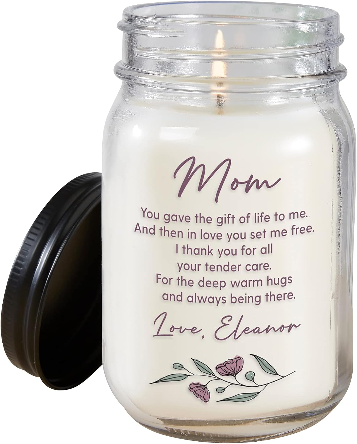 Personalization Universe Floral Message for Mom Personalized Mason Jar Candle