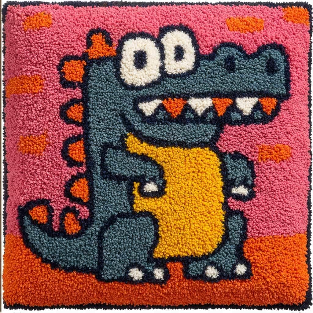 Taxpy Latch Hook Kits for Adults Beginners,Dinosaur Pre-Printed Latch Hook Pillow Kit,Craft Rug Making Kits,DIY Embroidery Cushion for Home Sofa Decor & Gift Idea 17X17 in.
