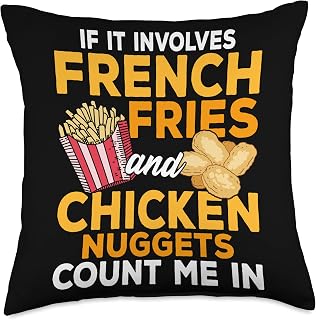 Funny Chicken Nugget and French Fries apparel If it Involves French Fries and Chicken Nuggets Funny nuggie Throw Pillow, 18x18, Multicolor