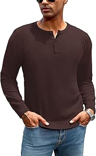 iClosam Men’s Henley Jumper Mens Long Sleeve Sweater Mens Winter Jumpers Regular Fit Sweaters Men’s Vintage Pullover for City Walk,S-3XL