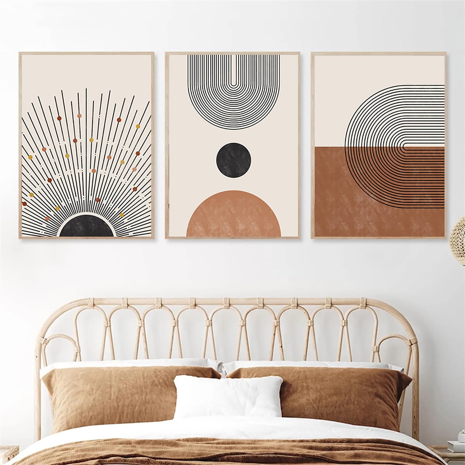 Homary - Set De 3 Tableaux Abstraits Modernes Sur Toile Avec Cadres Dorés - Déco Murale Salon Moderne