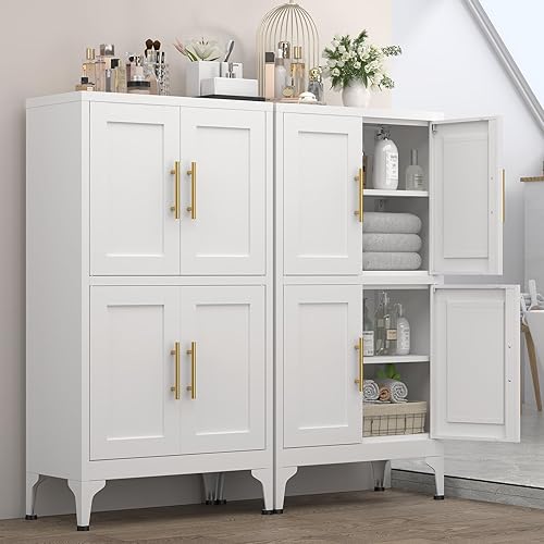 44.49" H Metal Pantry Cabinet,Kitchen Pantry Storage Cabinet,Freestanding Kitchen Cabinet,Floor Cabinet with Adjustable Shelves,Bathroom Cabinet for Living Room,White