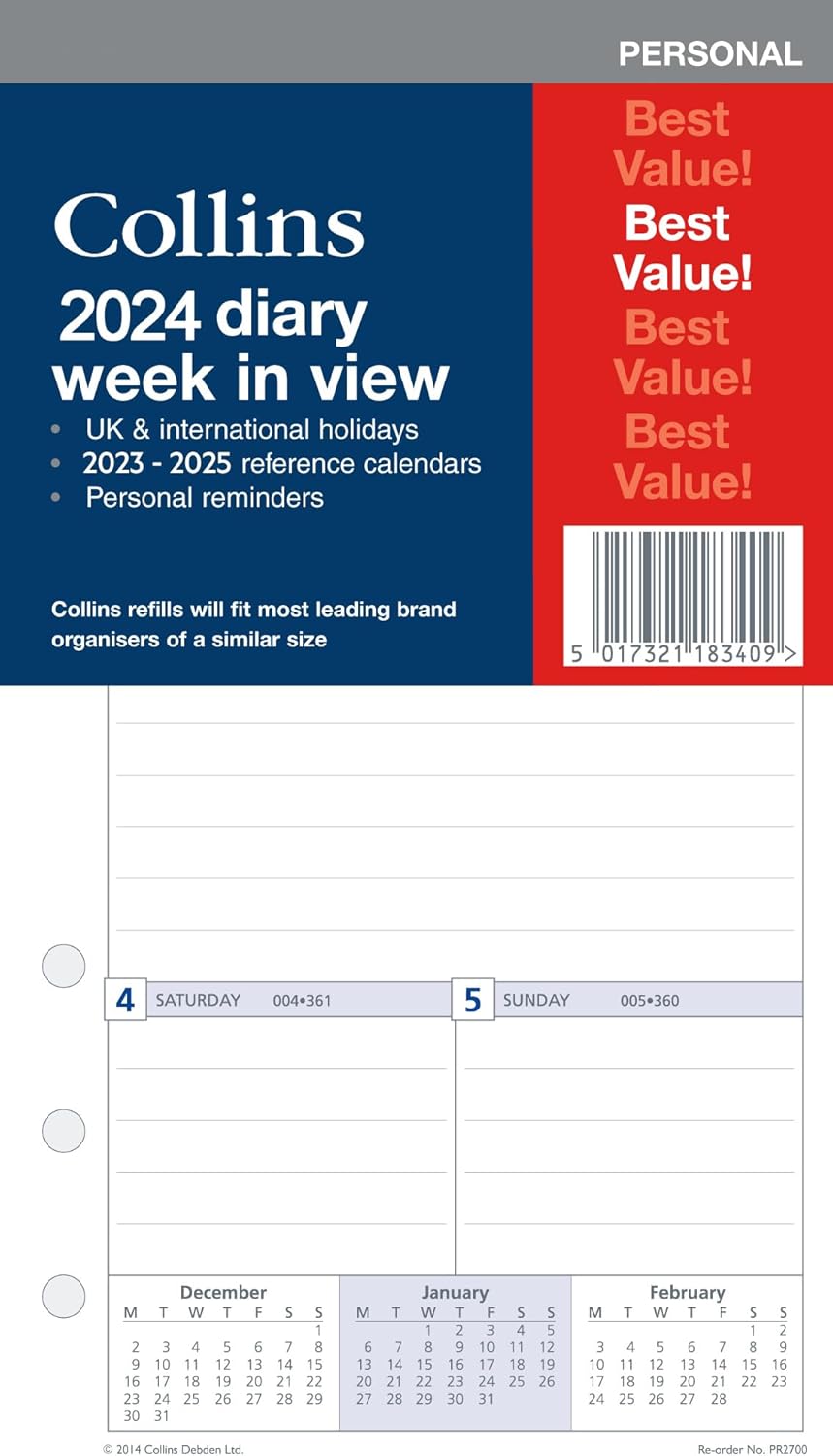 Collins 2024 Dayplanner Organiser Diary Organiser Refill Pad Personal