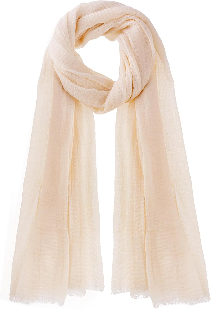 Women Summer Cotton Linen Scarf Crinkle Long Beach Shawl Wrap hijab with Fringe