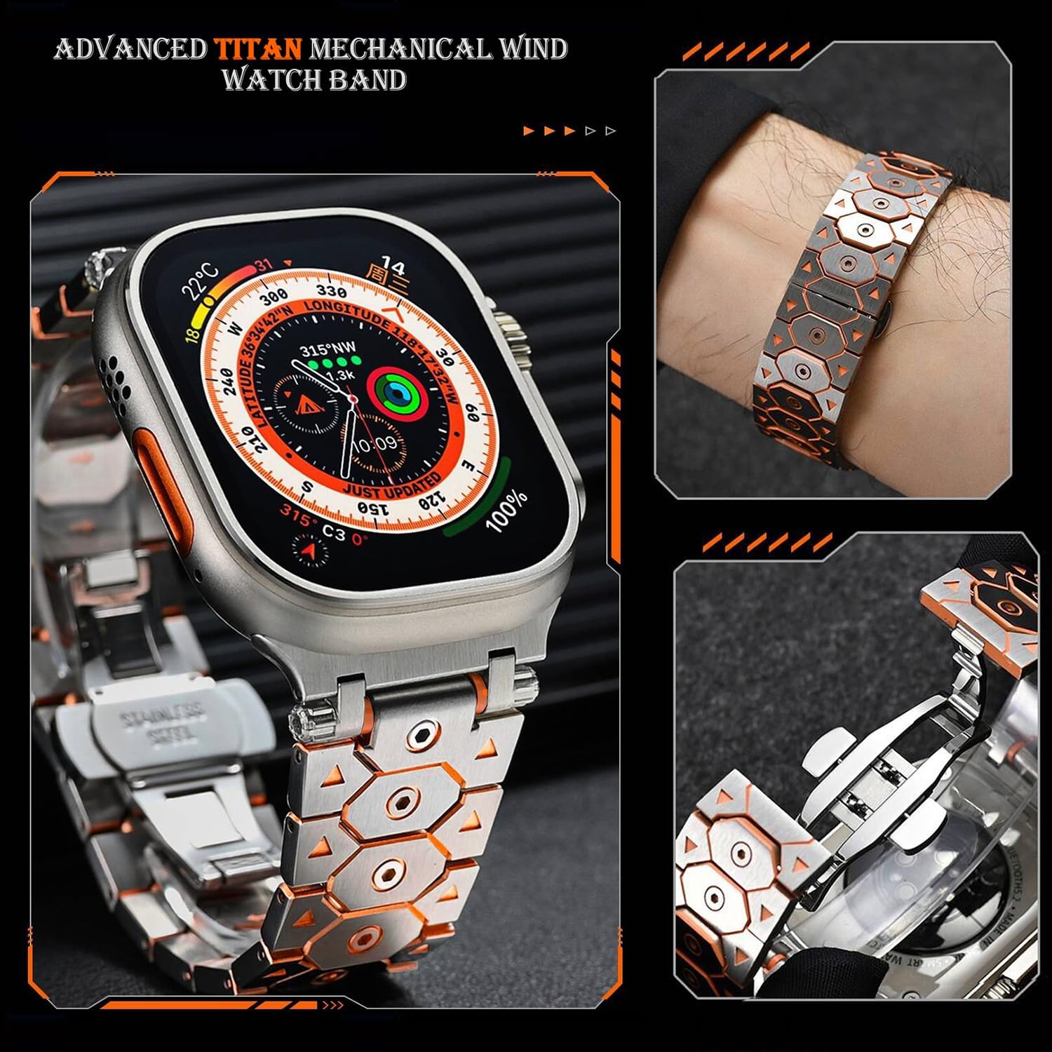 Bands Compatible with Apple Watch 49mm 46mm 42mm 45mm 41mm 44mm 40mm 38mm, Mechanical-style Stainless Steel Metal Replacement Strap for iWatch Series 10/9 / 8/7 / 6/5 / 4/3 /SE/Ultra - Image 4