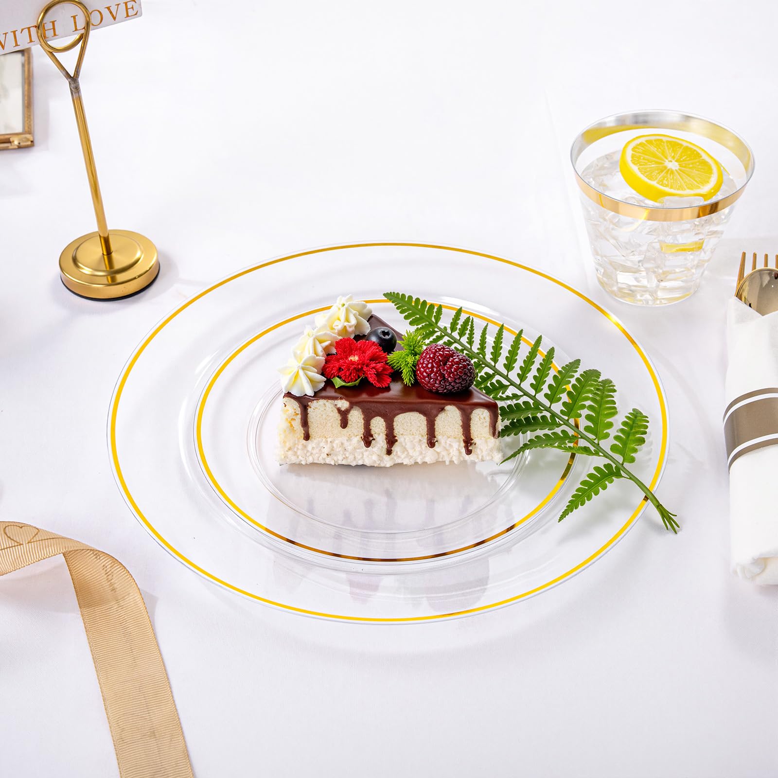 Gold & Clear Dinnerware Set - 350 Pcs for 50 Guests -3
