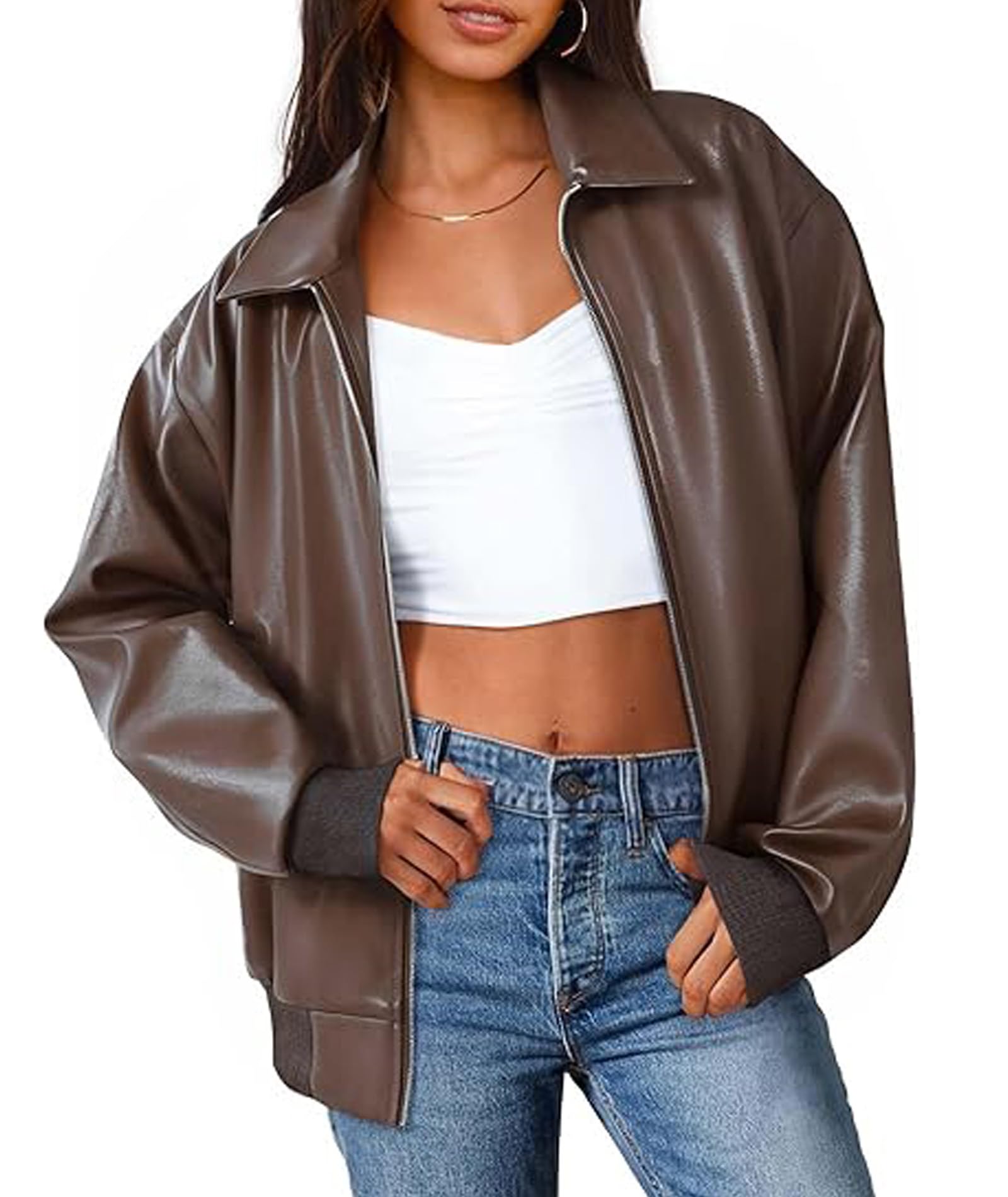 xxxiticat Donna Oversized PU Pelle Giacca Moda Moto Cappotti Autunno Abiti Giacca in Ecopelle Zip Up Capispalla