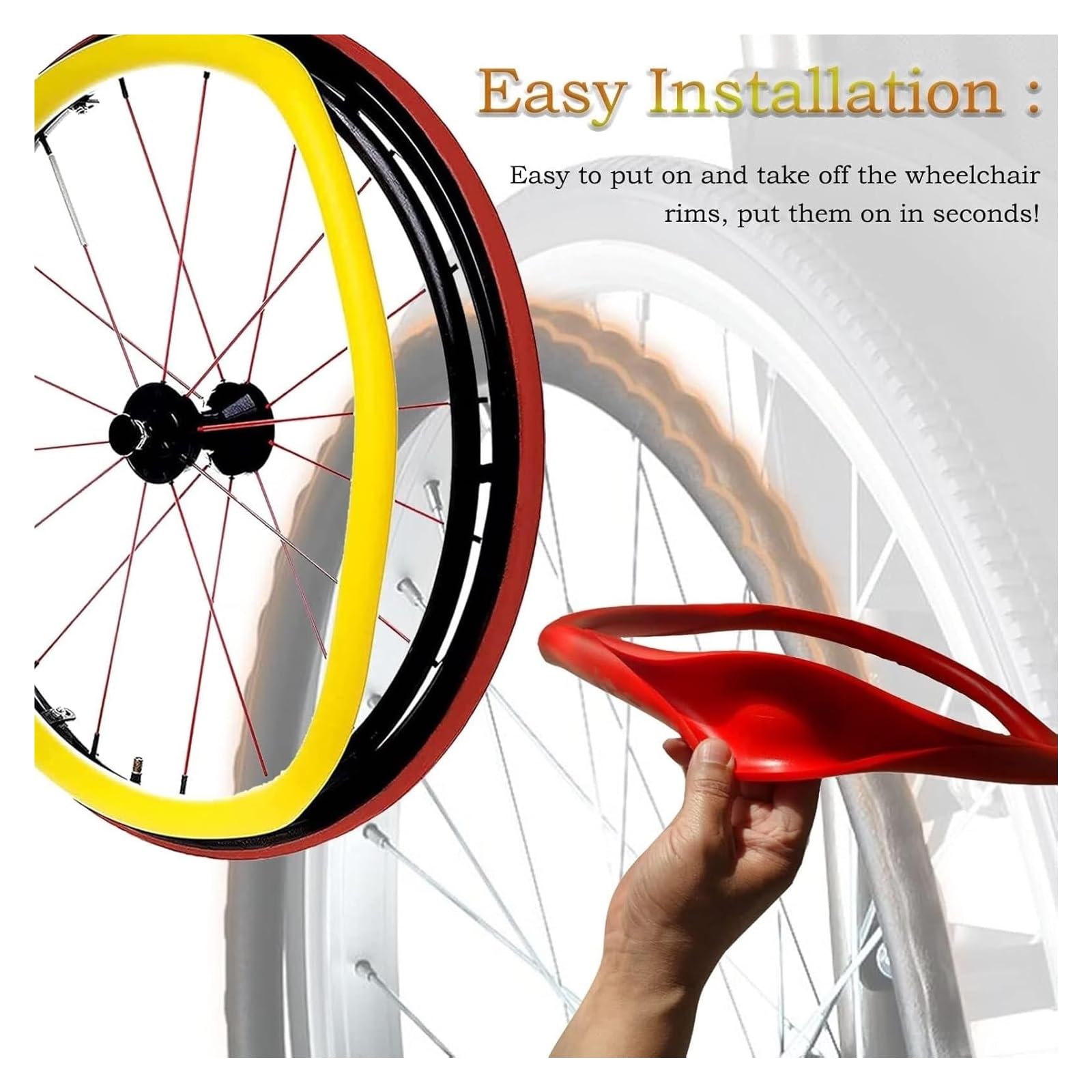 Fundas Para Llantas De Empuje Para Silla De Ruedas 1 par de fundas for silla de ruedas deportiva con ruedas traseras de 24 pulgadas, funda de silicona for empujar con la mano, antideslizante, resisten