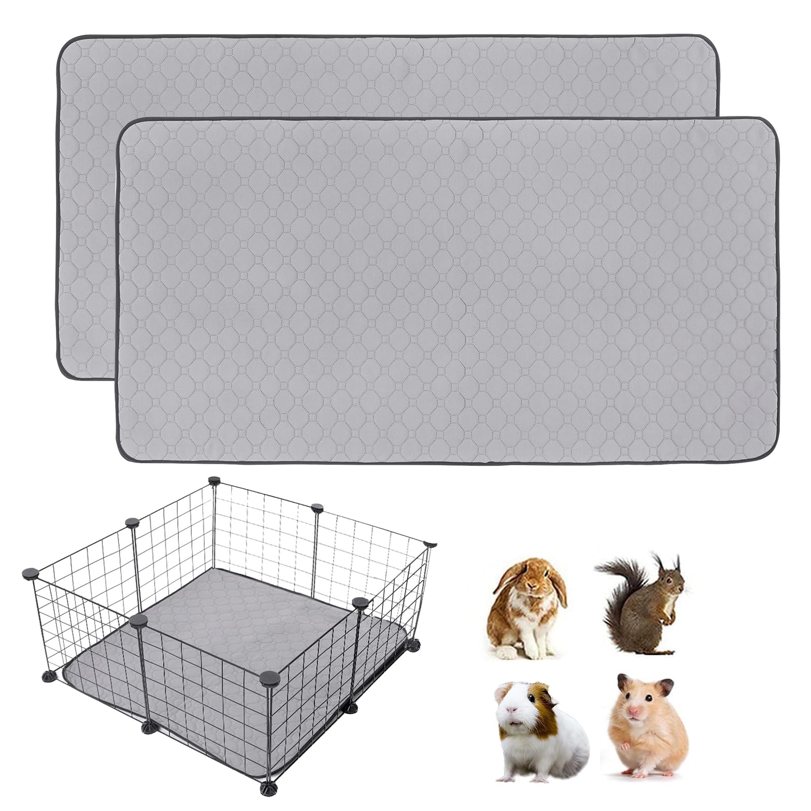 LWYMX 2Pack Guinea Pig Cage Liners, 28''X28'' Washable Guinea Pig Pee Pads, Non Slip Reusable Super Absorbent Guinea Pig Training Mat Bedding Fleece