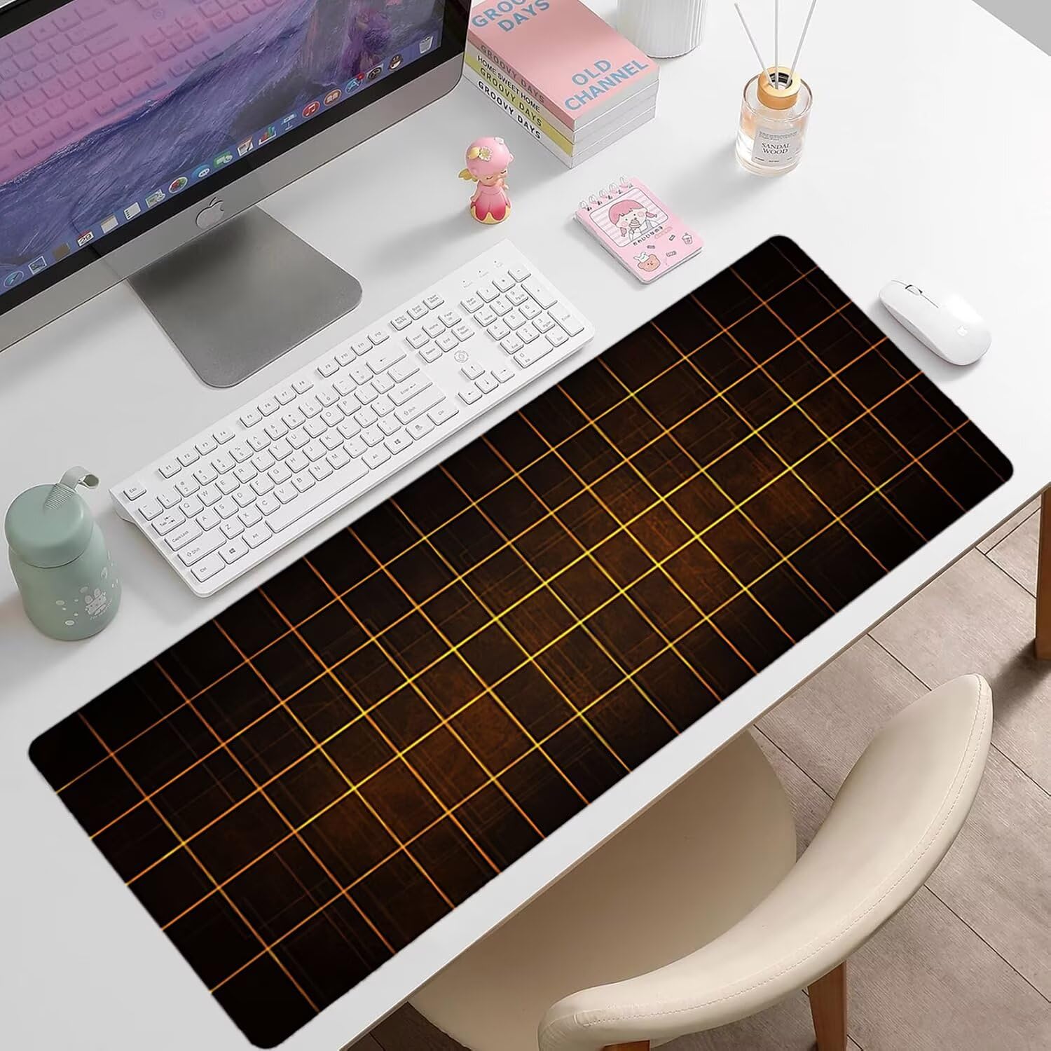 Podkładka pod mysz do gier XXL - 1600x800x3mm - krata duża antypoślizgowa mata na klawiaturę biurową ze zszytymi krawędziami, czarna duża podkładka pod mysz do gier do biura i domu, poprawia prędkość