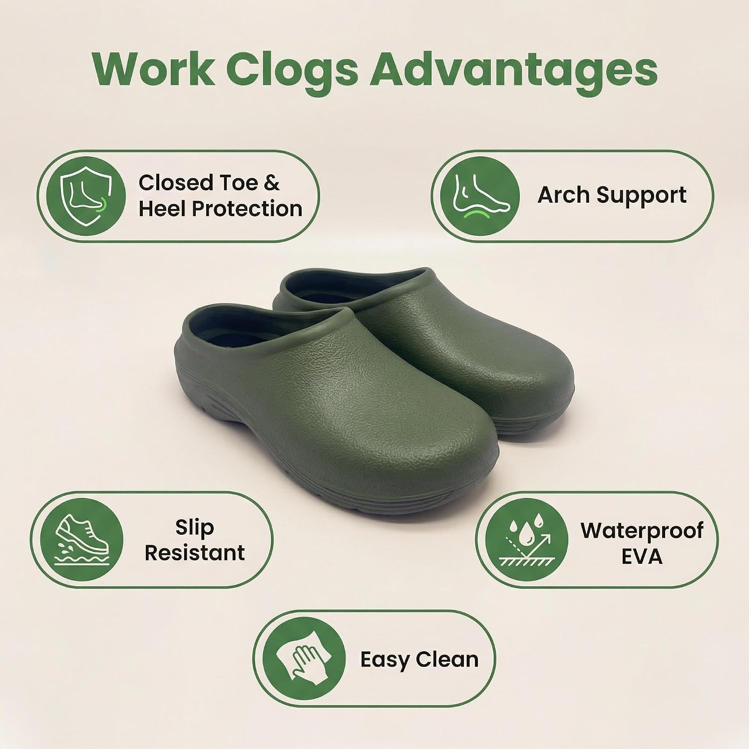 Closed Toe Work Clogs for Women & Men, Slip-on Breathable Work Mules, Waterproof EVA Nurse Shoes, Arch Support with Removable Cushioned Insole, Closed Heel Garden Hospital Kitchen Cleaner Clogs [Size Up Recommended For Men]