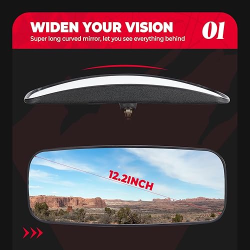 Miniatura 3 de KEMIMOTO Espejo retrovisor UTV, espejo central KEMIMOTO RZR para montaje de barra enrollable de 1.75 a 2 pulgadas, compatible con Polaris RZR 1000