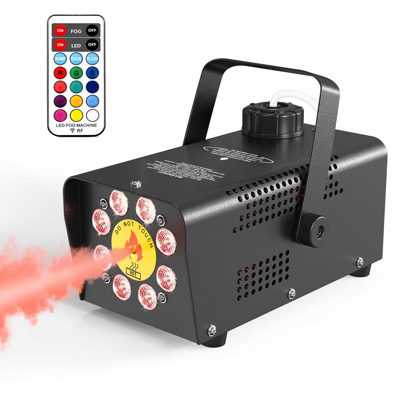 eletecpro Halloween Fog Machine with 8 Colorful RGB Lights, 500W 2000CFM Smoke Machine with Wireless Remote Control, Great for Halloween Parties, Haunted Houses and Home Decoration (Black)