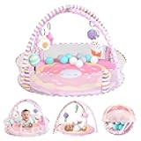 4-in-1 Baby Play Mat & Baby Play Gym,Baby Girl Play Mat Activity Gym, Pink Donut Tummy Time Mat for Babies and Toddlers, Infant Activity Center for Newborn to Develop Motor Cognition