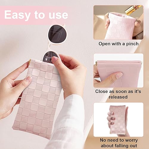 Miniatura 5 de Estuche para lentes de sol suaves para mujer, 4 piezas, portátil, con parte superior apretable, a cuadros
