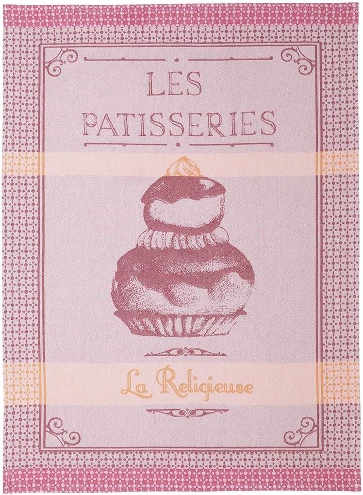 Coucke French Cotton Jacquard Towel, Patisseries Religieuse, 20-Inches by 30-Inches, Pink, 100% Cotton