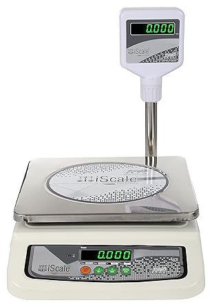 iScale i-05 Weighting Capacity 20kg x 1g Accuracy Electronic Chargeable Weighing Scale with Pole Green Display, Stainless Steel Pan 10x12