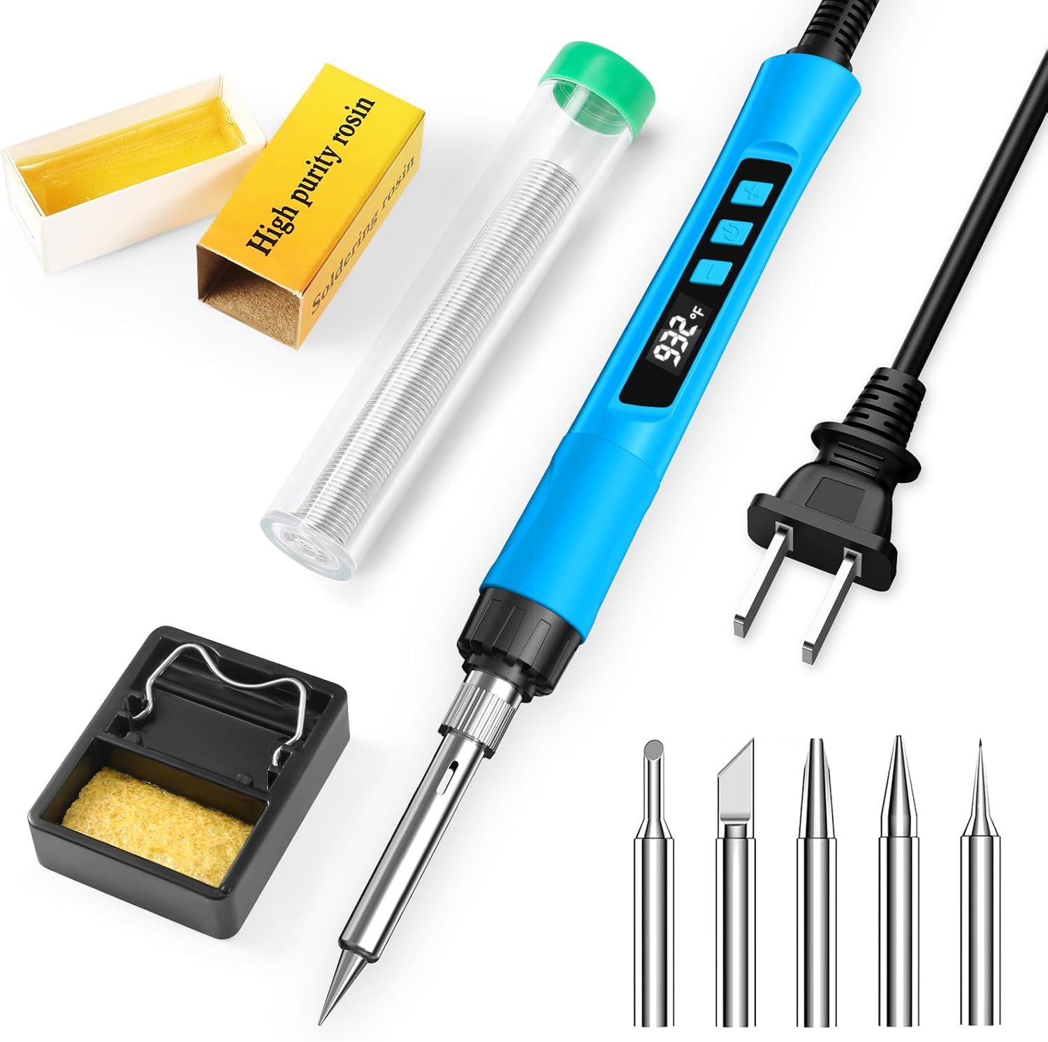 Soldering Iron Kit, 190W Soldering Gun, 110V LED Solder Kit for Electronics, Adjustable Temperature 356-932℉, Includes Solder Wire, Tips, Stand, Sponge and Flux Paste, Blue