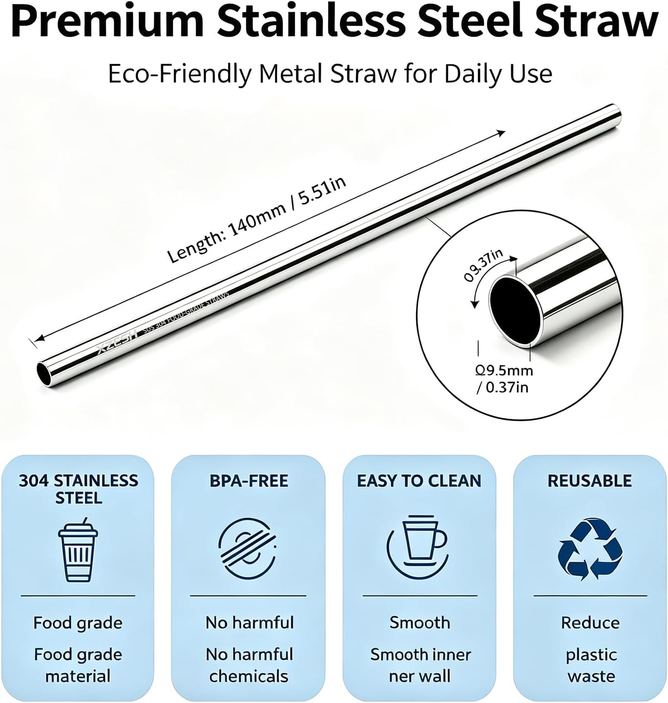 4Pcs Metal Straw Replacement Compatible with Stanley IceFlow 14oz 2.0 Flip Straw Tumbler Reusable Stainless Steel Straws for Stanley Cup Accessories With 2 Straw Cleaning Brush