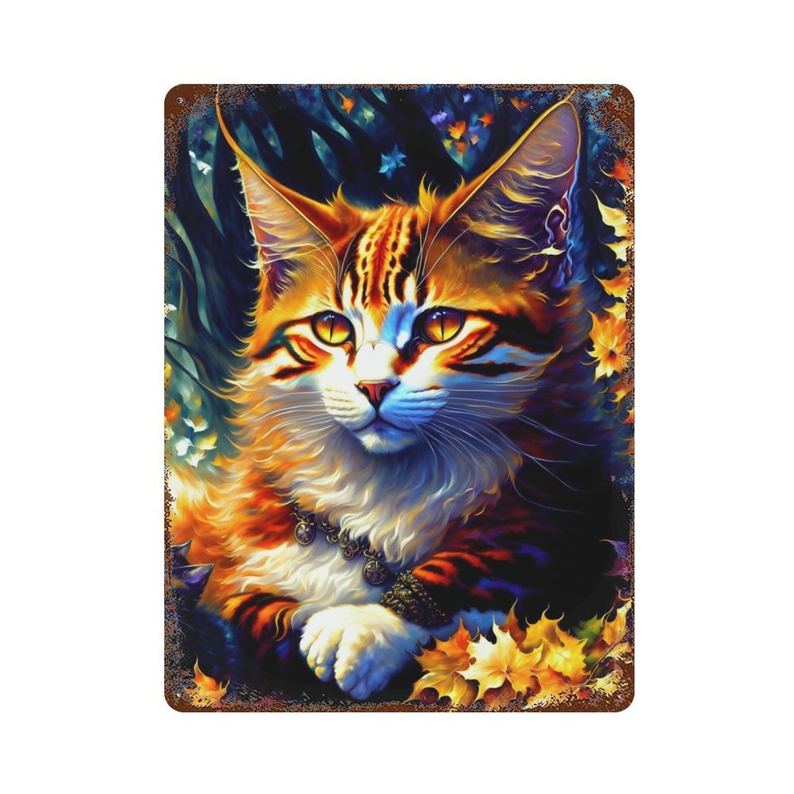 Magical Fantasy Cat Artwork -3 Aged Metal Wall Plaque 15.7"x11.8", for Office, Studio And Wall Decor, Novelty Wall Decor