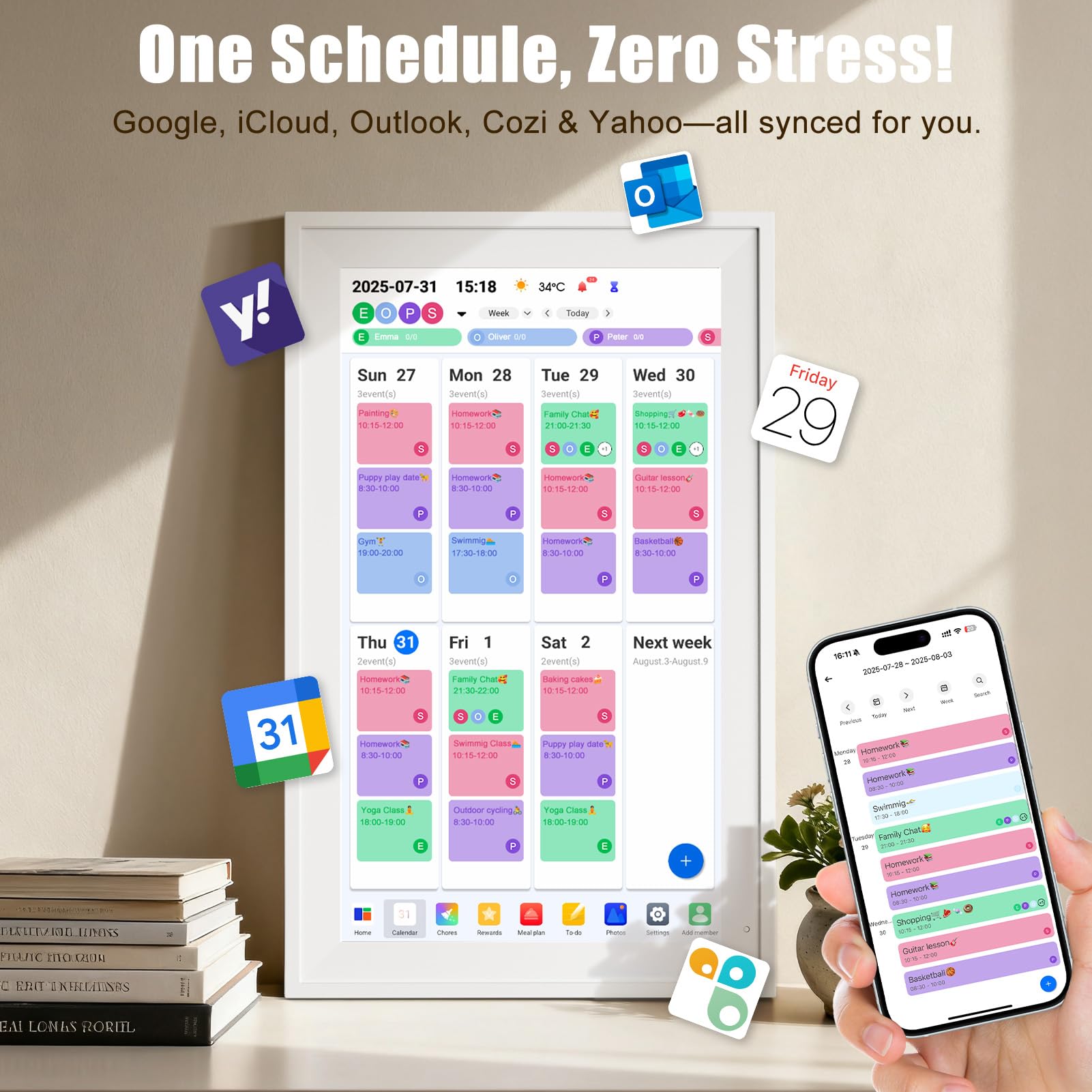 Lehwey 15,6 Zoll Digitaler Familienkalender & Smart Wall Planner - Touchscreen Elektronischer Kalender mit Aufgabendiagramm & Belohnungssystem, Google/Outlook Sync, Kompaktes Display für Küche