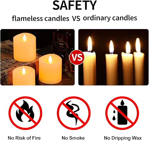 Miniatura 4 de Juego de 3 velas parpadeantes sin llama de 3 x 3, batería de 2 AA, 600 horas, velas parpadeantes con temporizador, velas sin llama de 3 pulgadas con