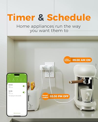 Miniatura 5 de TESSAN Paquete de 2 enchufes inteligentes, toma inteligente WiFi con enchufes dobles, compatible con Alexa y Google Home, toma de control remoto con
