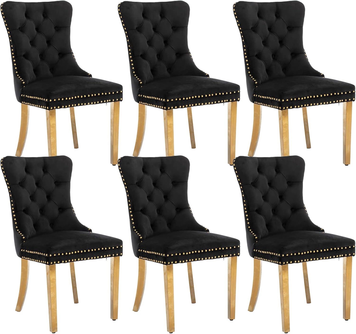 Amazon.com - Black Dining Chairs Set of 6,Velvet Upholstered Dining ...