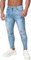Vista 2 de HUNGSON Pantalones de mezclilla ajustados rasgados para hombre