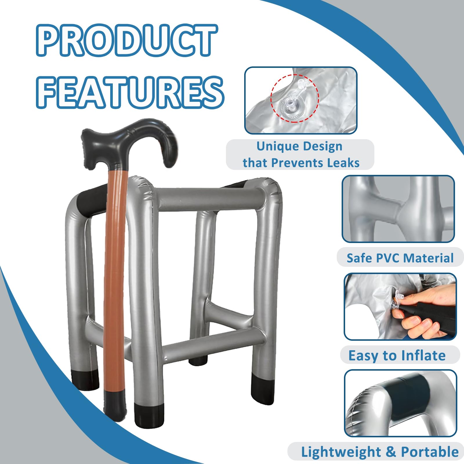 Inflatable Walking Stick & Zimmer Frame Toy - Blow Up Novelty Gag - Foto 5