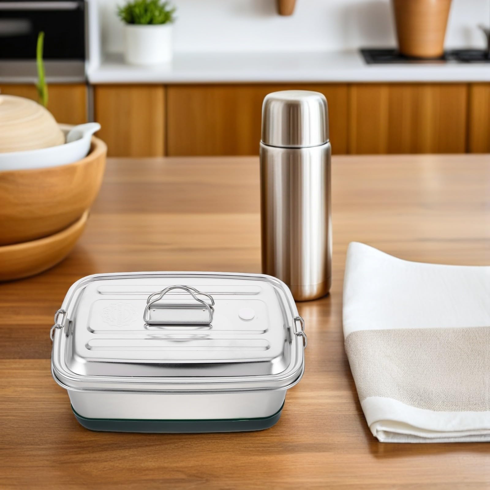 Portapranzo in Acciaio Inossidabile 3 Scomparti, Resistente Agli Urti e Portatile, per Viaggi e Lavoro, Contenitore Pranzo con Separatore in Argento