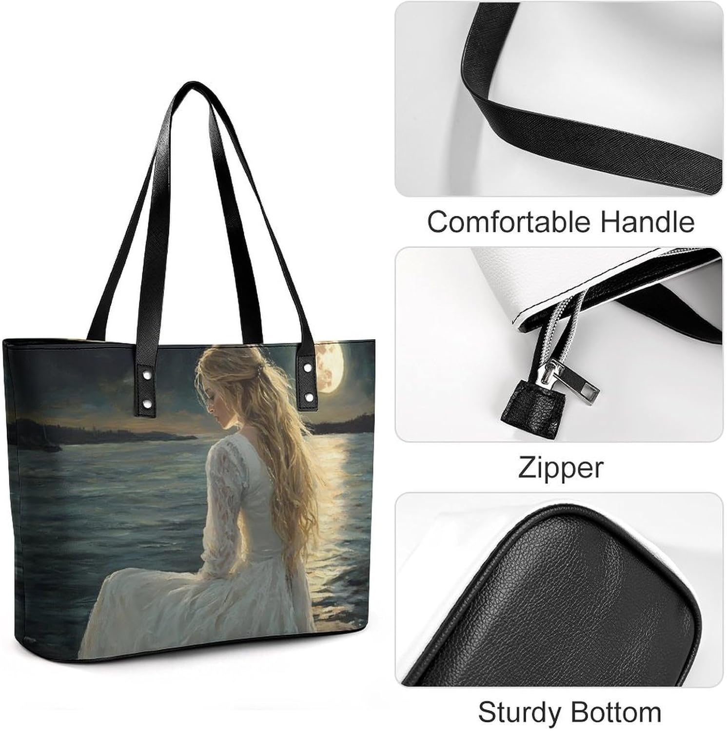 Witch Woman Moon Beach Women's Satchel Handbags Tote Shoulder Bag Purses for Travel Shopping Work