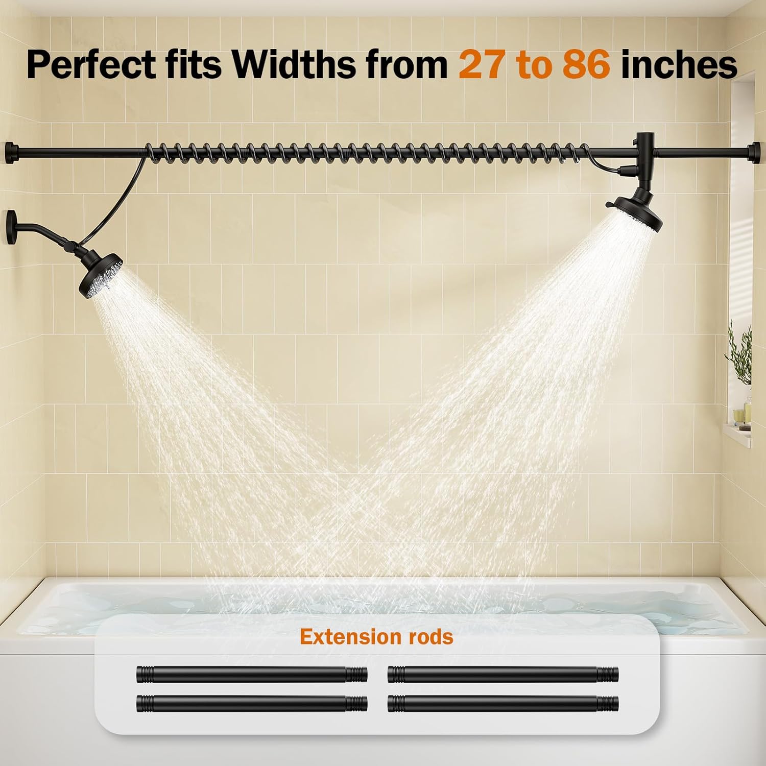 Dual Shower Head with Original Adjustable Slider, High Pressure Double Shower Head for Two People Rod, 2 Showerhead System for Couples, Renter-Friendly, SPA-Like, Gift for Women Men, Black - Image 4