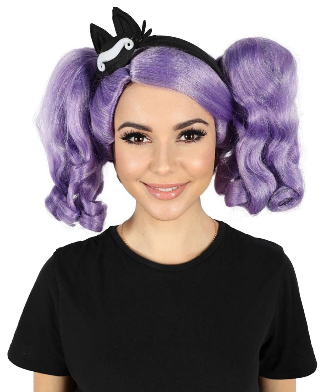 Adult Women's Purple High Pigtail Wig – Long Puffy Wigs with Hair Accessories for Cosplay, Flame-Retardant Synthetic Fiber Costume