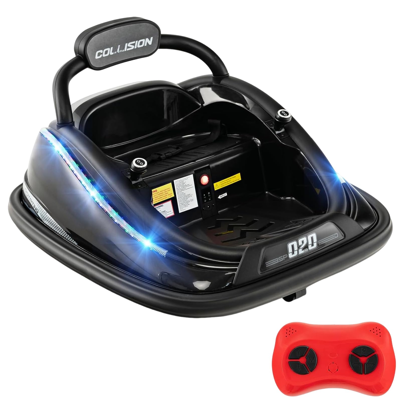 Maxmass 12V Kids Bumper Car, 360° Spin Toddler Electric Ride on Waltzer Car with Remote Control, Lights & Music, Dual Joystick and Safety Belt, Children Battery Powered Vehicle for Boys Girls (Black)